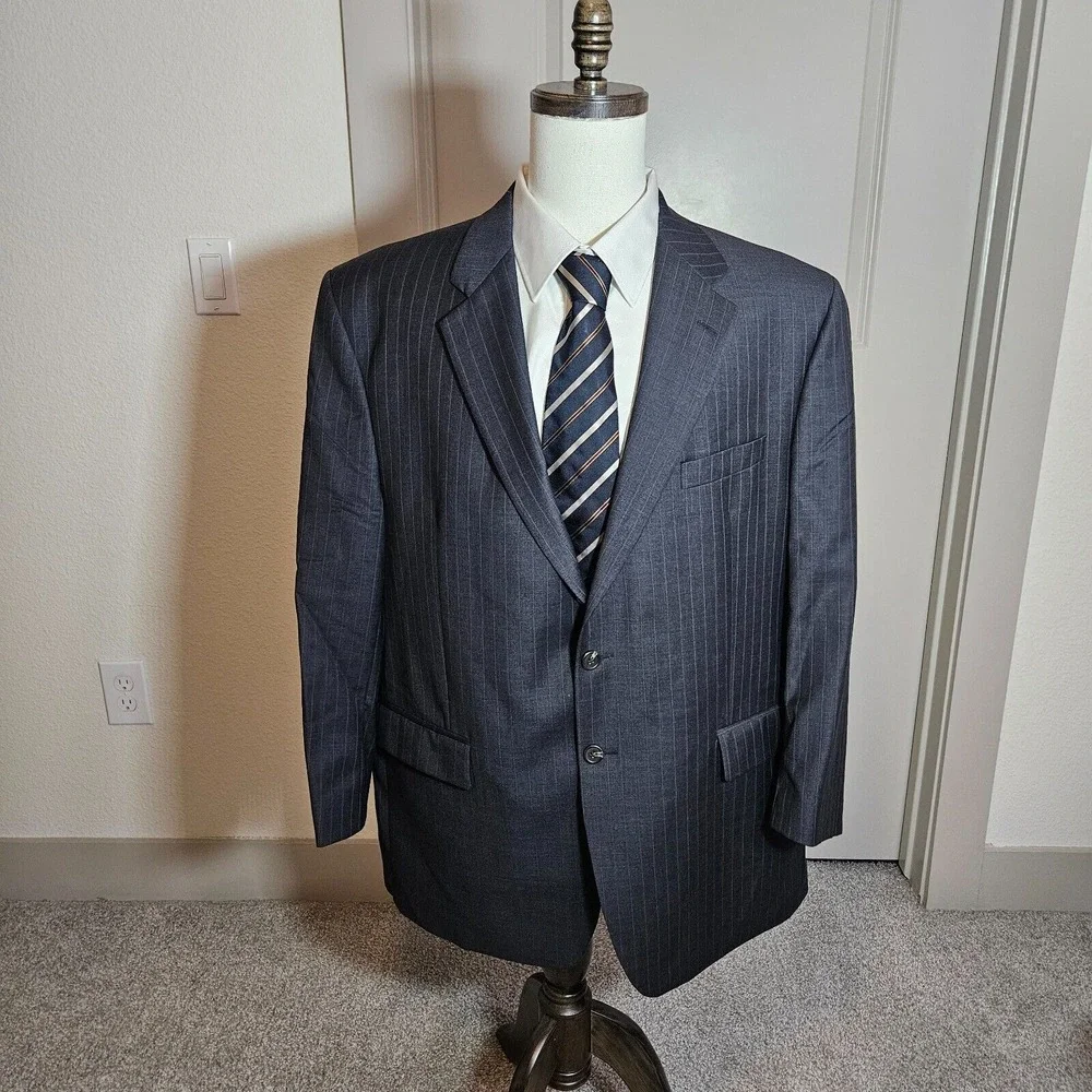 Lauren Ralph Lauren 48R Wool Suit‎ Blazer Sport Coat Men Gray Pinstriped